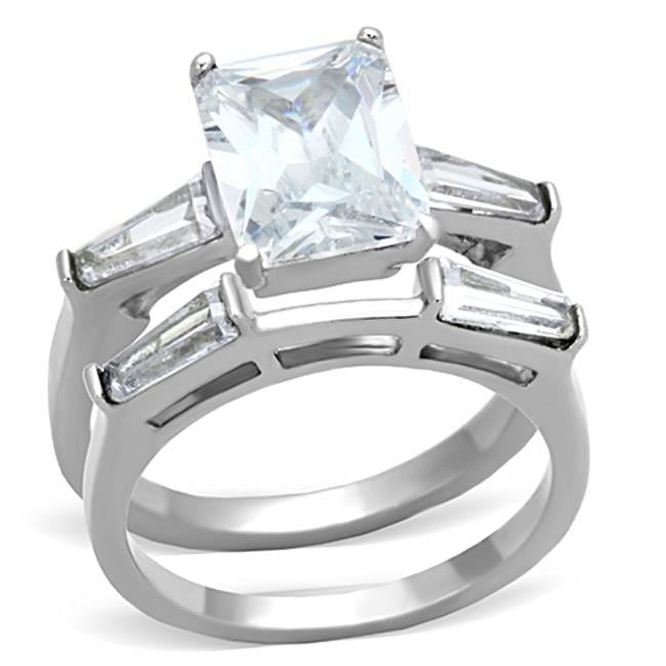 TK1229-9 Women High Polished Stainless Steel Ring with AAA Grade CZ in Clear - Size 9