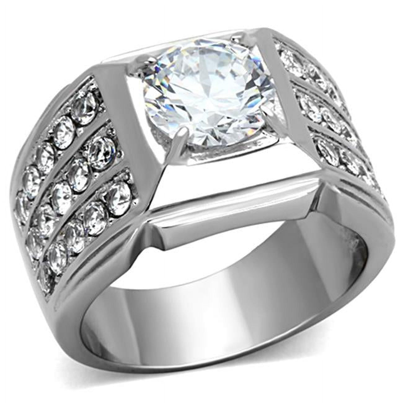 TK1233-13 Women High Polished Stainless Steel Ring with AAA Grade CZ in Clear - Size 13