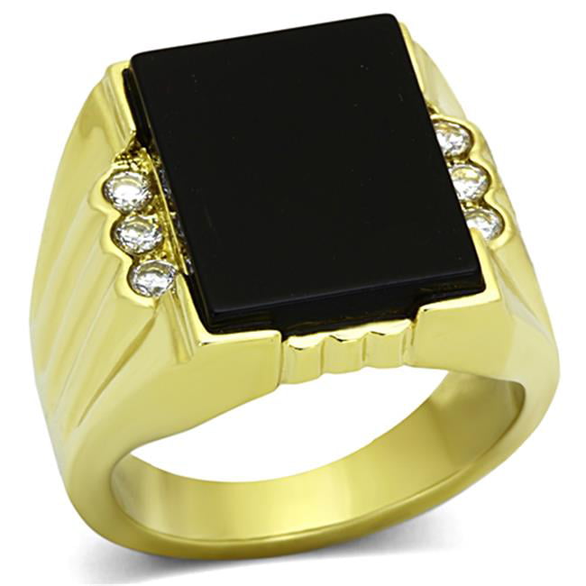 Men IP Gold Stainless Steel Ring with Synthetic in Jet - Size 8