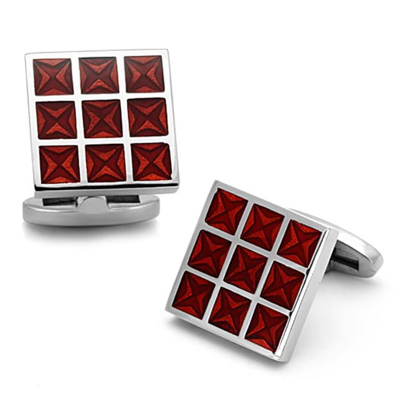 Picture of Alamode TK1272 Men High Polished Stainless Steel Cufflink with Epoxy in Garnet