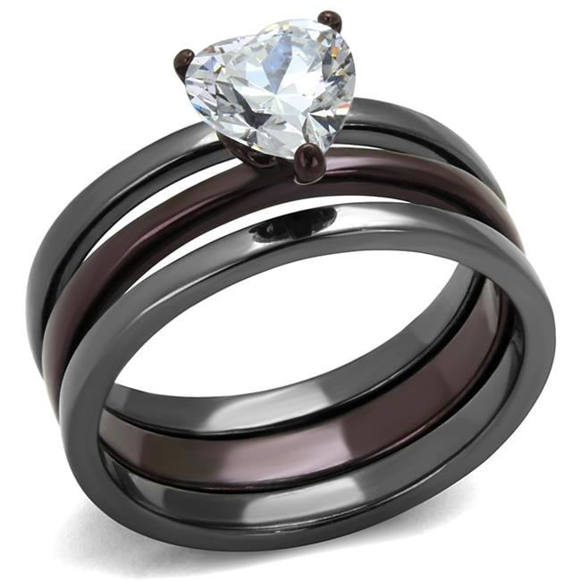 TK1274DC-5 Women IP Light Black & IP Dark Brown Stainless Steel Ring with AAA Grade CZ in Clear - Size 5