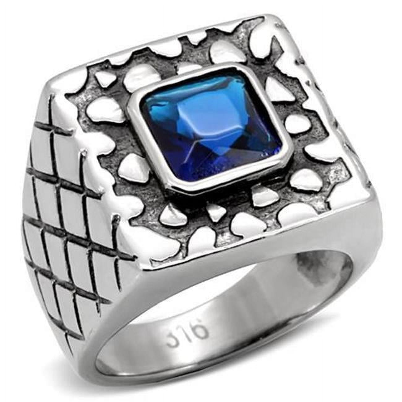 TK128-11 Men High Polished Stainless Steel Ring with Synthetic in Montana - Size 11