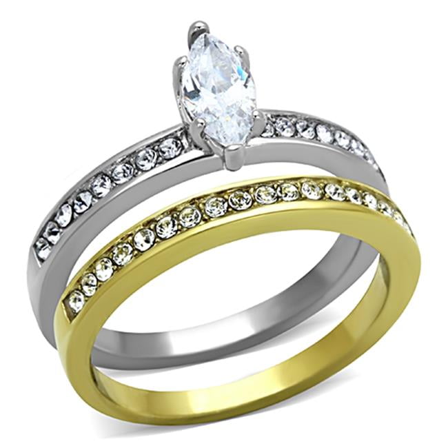 TK1282-10 Women Two-Tone IP Gold Stainless Steel Ring with AAA Grade CZ in Clear - Size 10