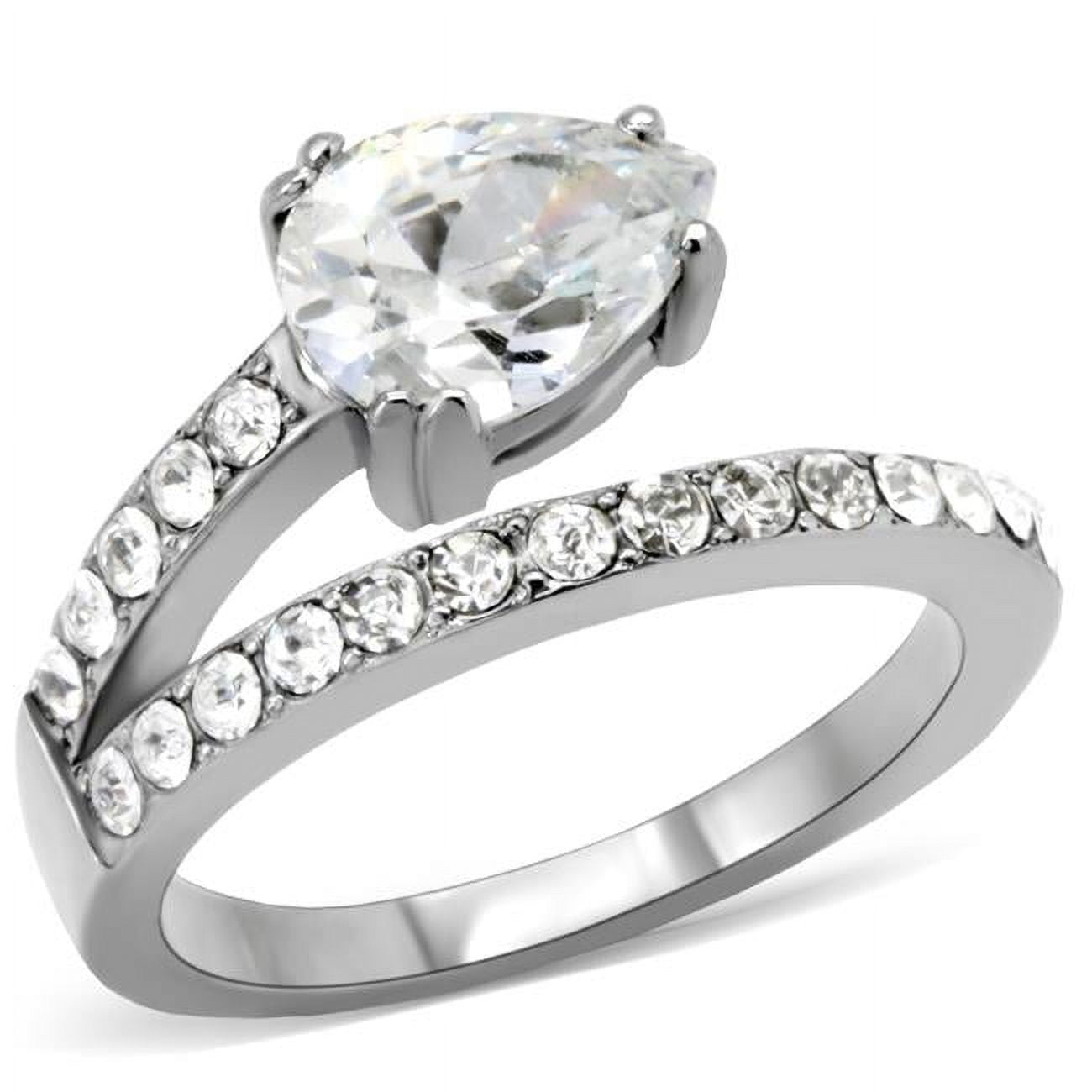 TK166-5 Women High Polished Stainless Steel Ring with AAA Grade CZ in Clear - Size 5