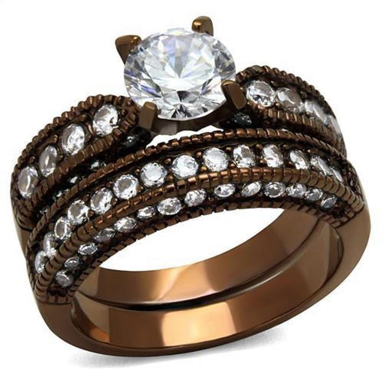TK1318LC-6 Women IP Coffee Light Stainless Steel Ring with AAA Grade CZ in Clear - Size 6