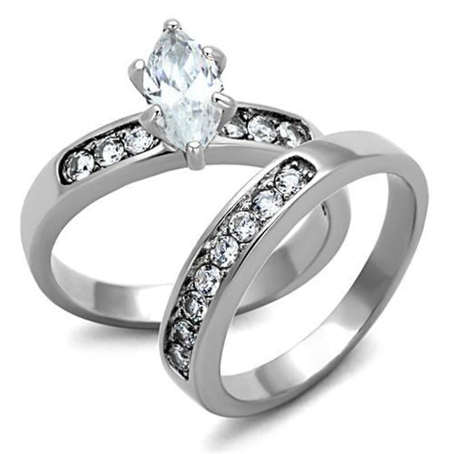 TK1319-10 Women High Polished Stainless Steel Ring with AAA Grade CZ in Clear - Size 10