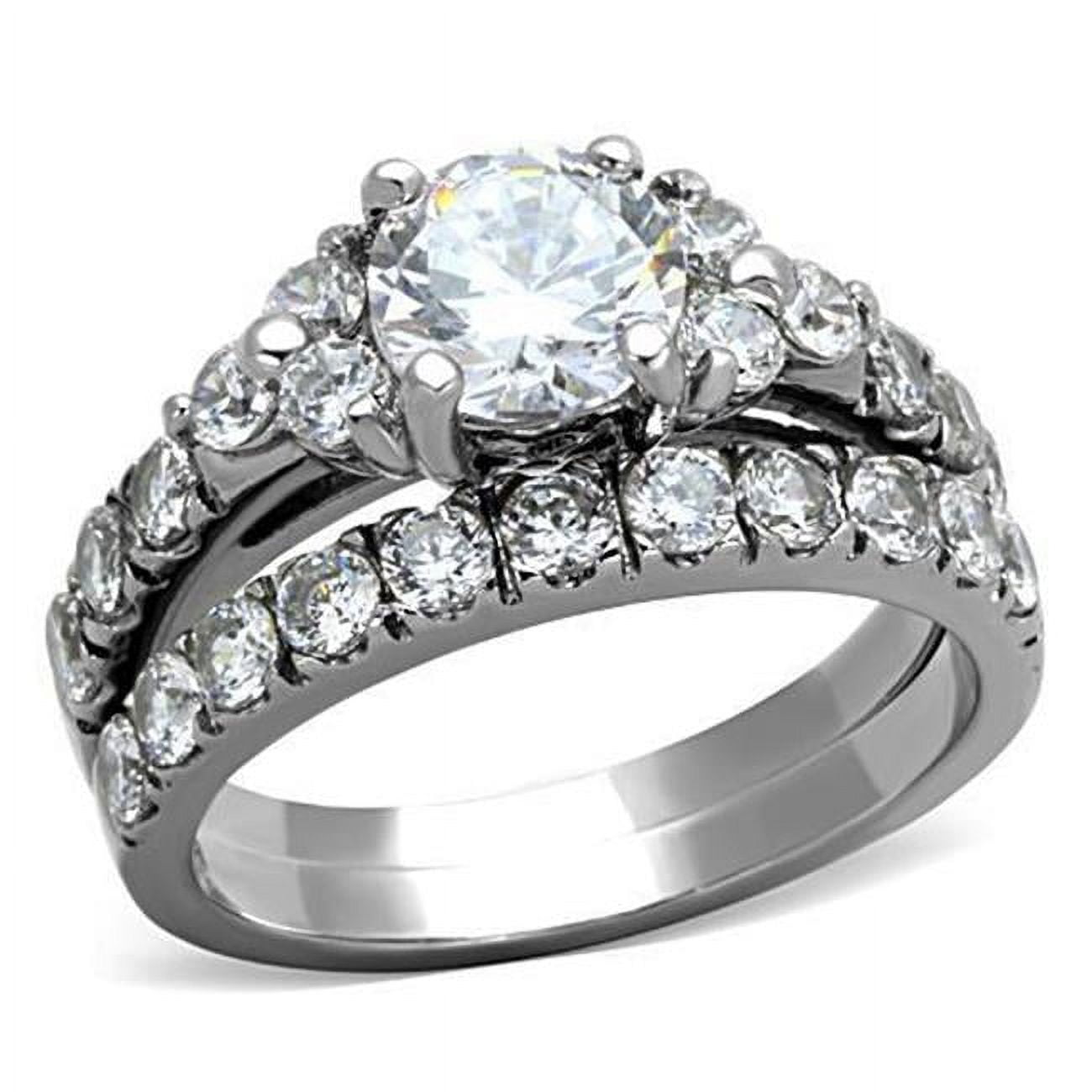 TK1331-9 Women High Polished Stainless Steel Ring with AAA Grade CZ in Clear - Size 9