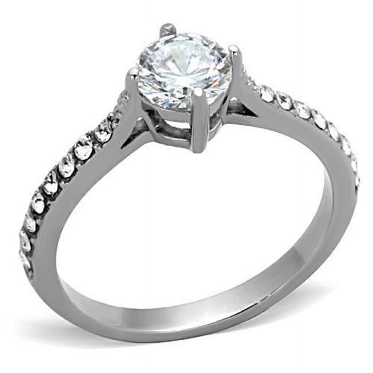 TK1339-7 Women High Polished Stainless Steel Ring with AAA Grade CZ in Clear - Size 7