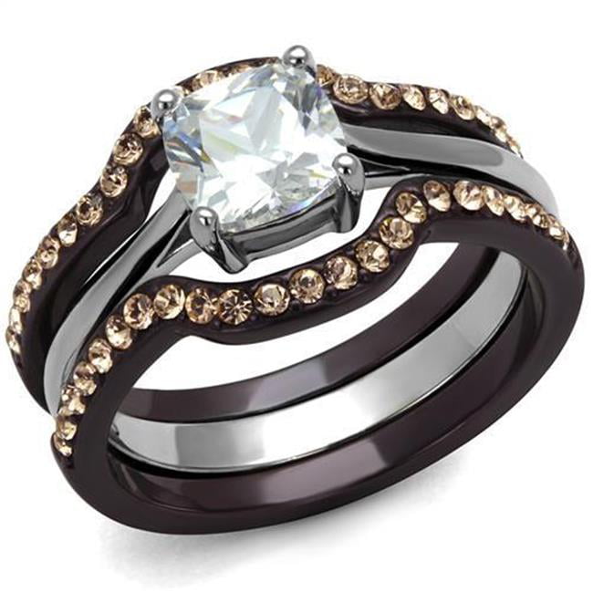 TK1343PC-9 Women Two Tone IP Dark Brown Stainless Steel Ring with AAA Grade CZ in Clear - Size 9