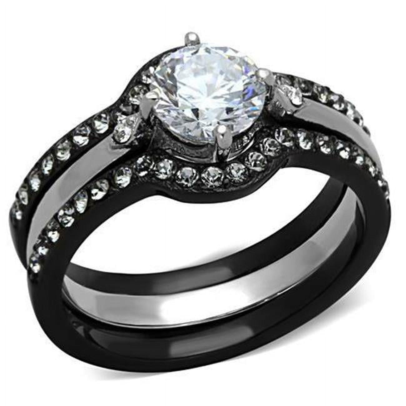 TK1346-7 Women Two-Tone IP Black Stainless Steel Ring with AAA Grade CZ in Clear - Size 7