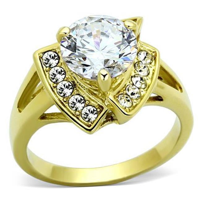 TK1412-6 Women IP Gold Stainless Steel Ring with AAA Grade CZ in Clear - Size 6