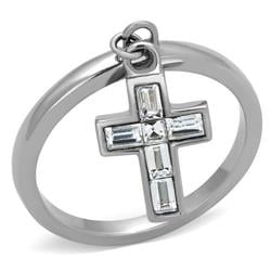 Women High Polished Stainless Steel Ring with AAA Grade CZ in Clear - Size 5