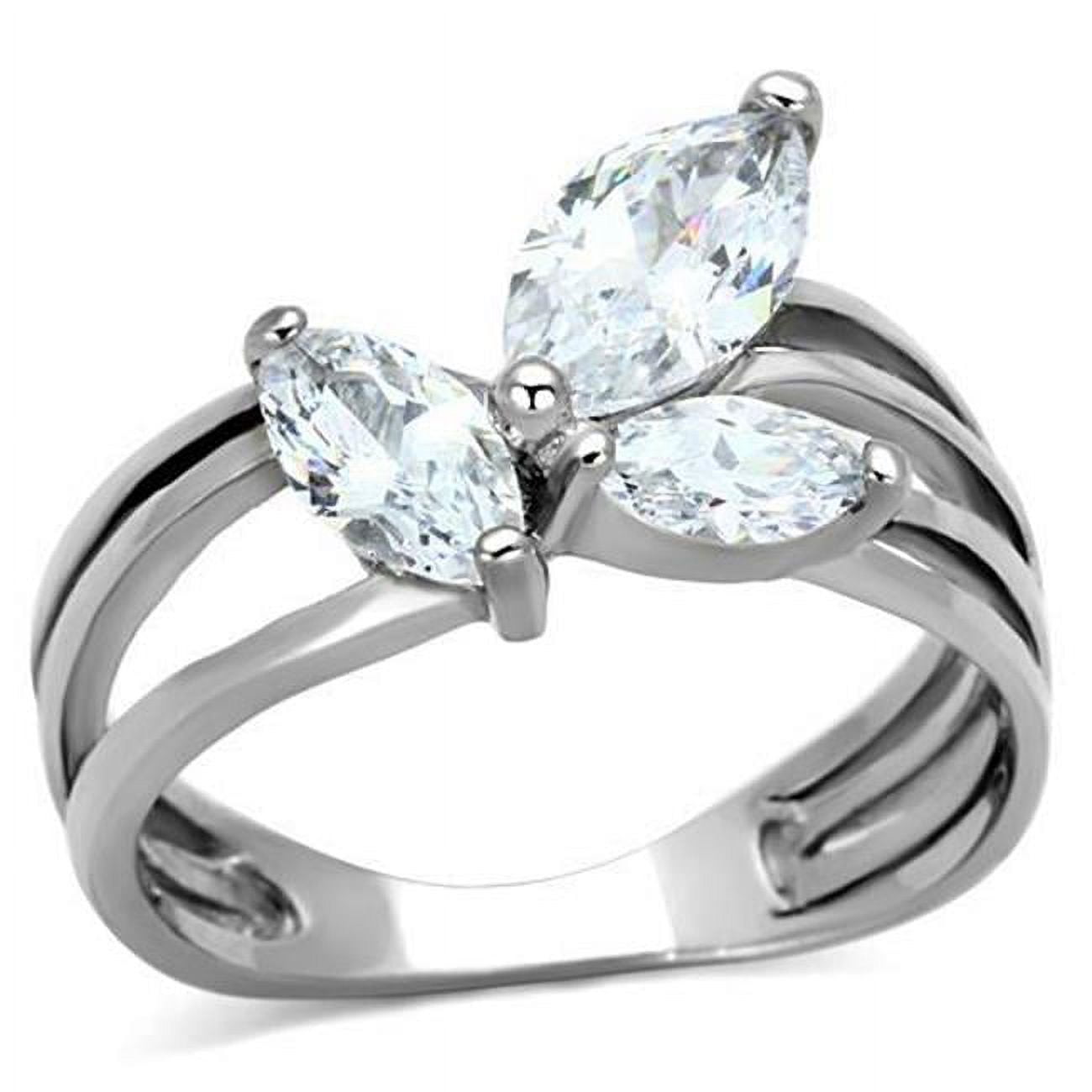TK1445-8 Women High Polished Stainless Steel Ring with AAA Grade CZ in Clear - Size 8