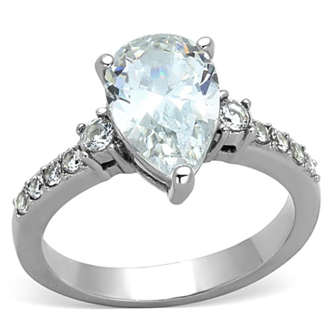 TK1493-5 Women High Polished Stainless Steel Ring with AAA Grade CZ in Clear - Size 5