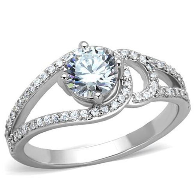 TK1681-5 Women High Polished Stainless Steel Ring with AAA Grade CZ in Clear - Size 5