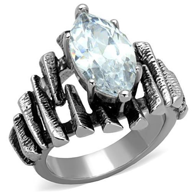 TK1516-8 Women High Polished Stainless Steel Ring with AAA Grade CZ in Clear - Size 8