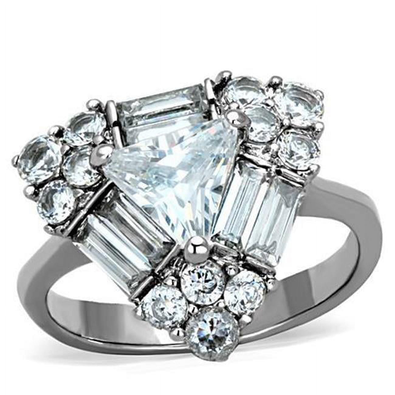 TK1527-9 Women High Polished Stainless Steel Ring with AAA Grade CZ in Clear - Size 9