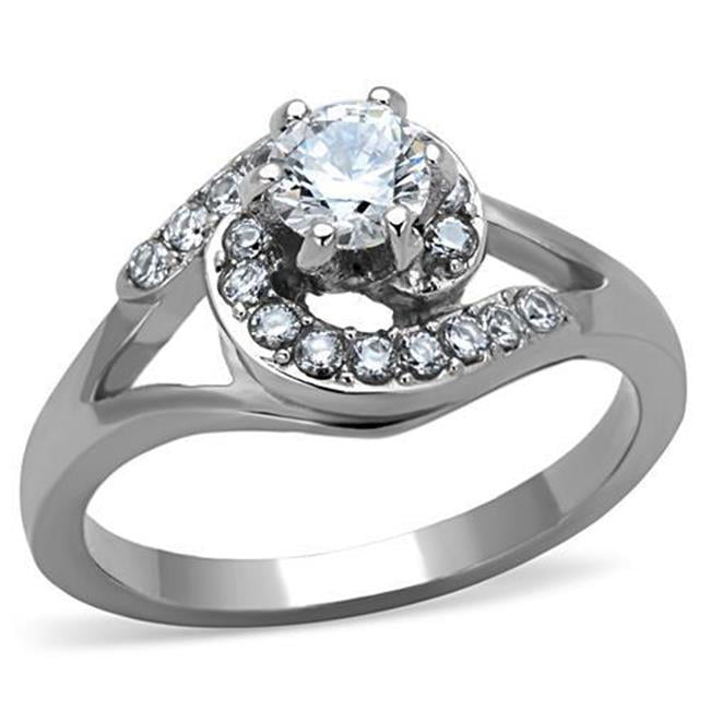 TK1529-7 Women High Polished Stainless Steel Ring with AAA Grade CZ in Clear - Size 7