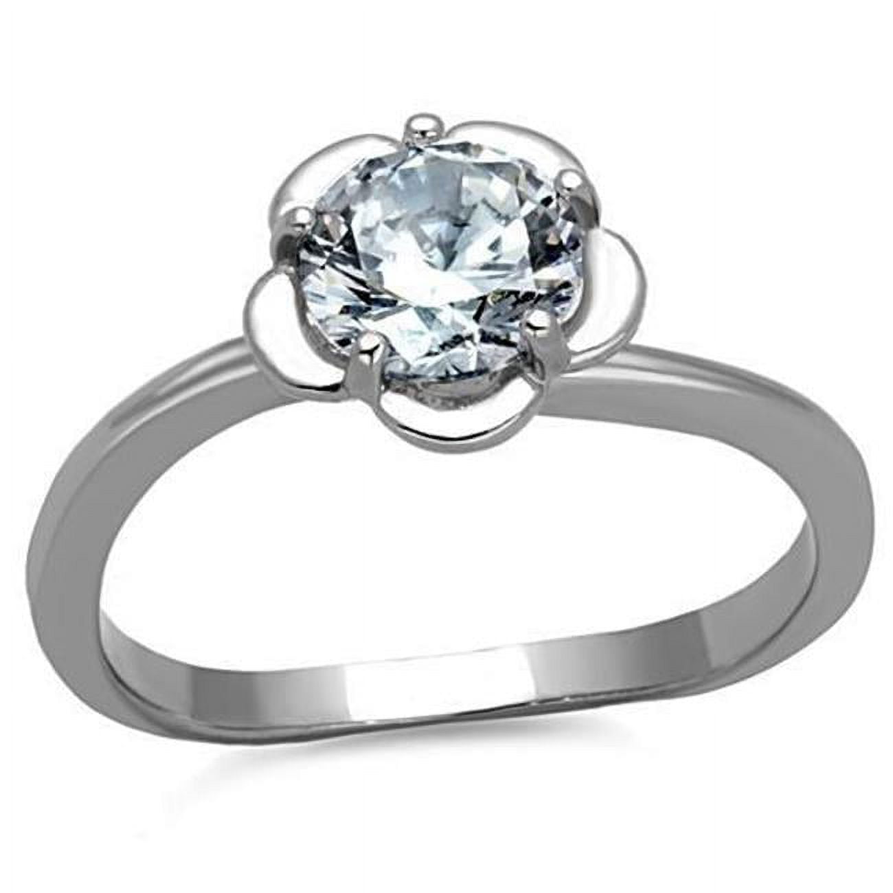 TK1540-9 Women High Polished Stainless Steel Ring with AAA Grade CZ in Clear - Size 9