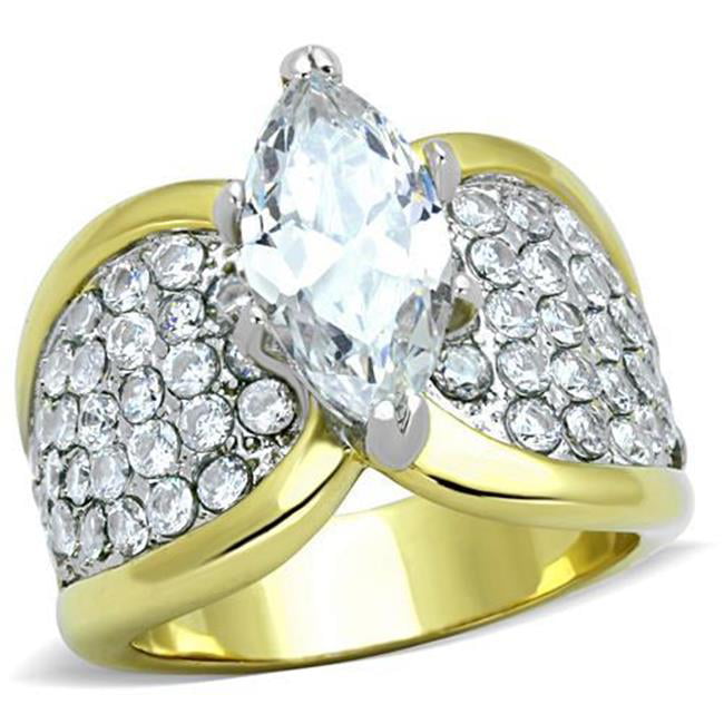 TK1548-10 Women Two-Tone IP Gold Stainless Steel Ring with AAA Grade CZ in Clear - Size 10