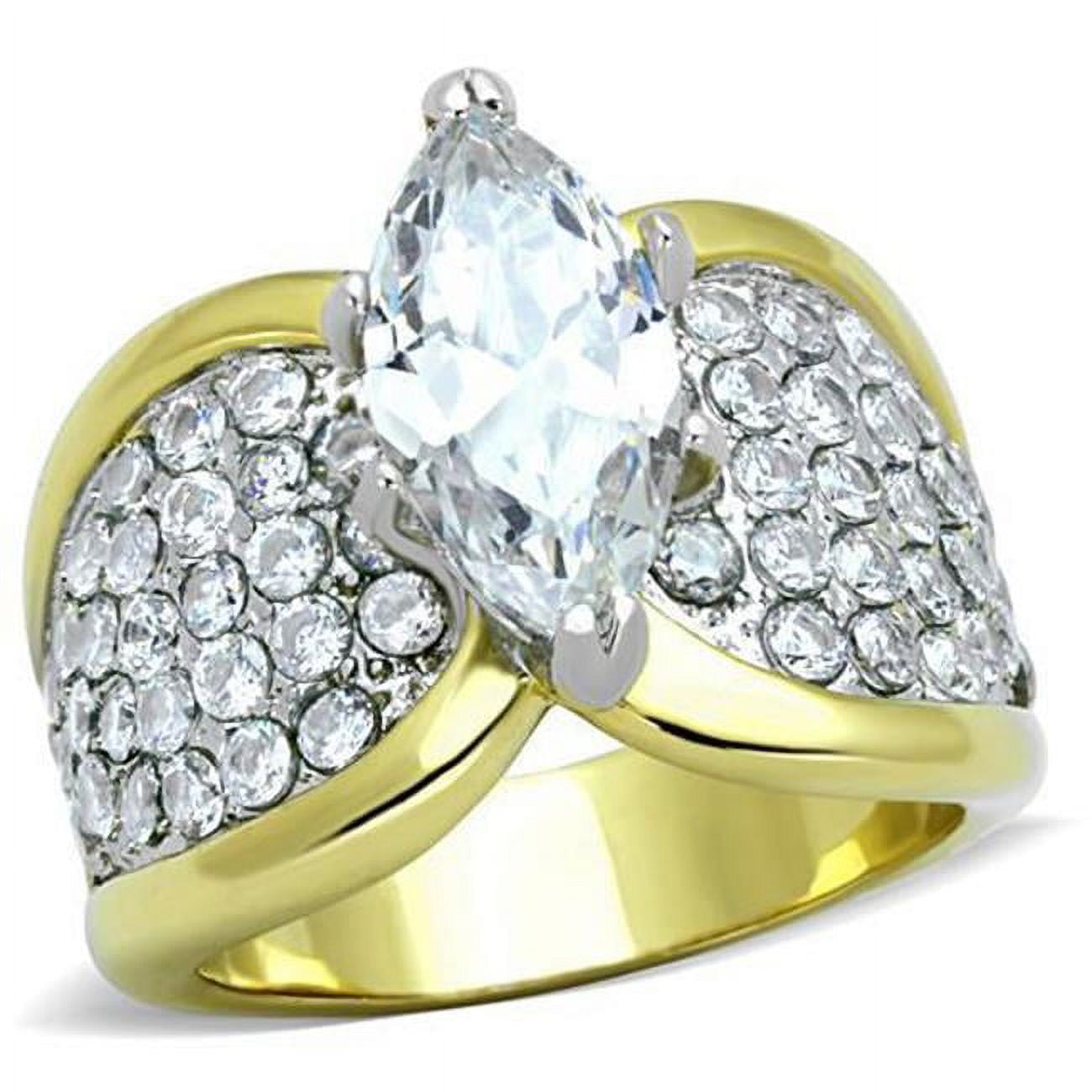 TK1548-5 Women Two-Tone IP Gold Stainless Steel Ring with AAA Grade CZ in Clear - Size 5
