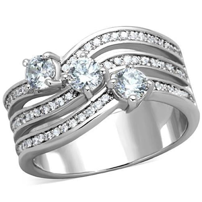 TK1683-6 Women High Polished Stainless Steel Ring with AAA Grade CZ in Clear - Size 6