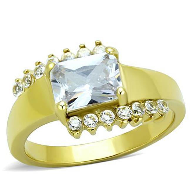 TK1588-6 Women IP Gold Stainless Steel Ring with AAA Grade CZ in Clear - Size 6