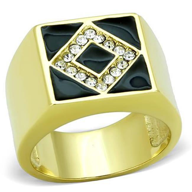 Men IP Gold Stainless Steel Ring with Top Grade Crystal in Clear - Size 9