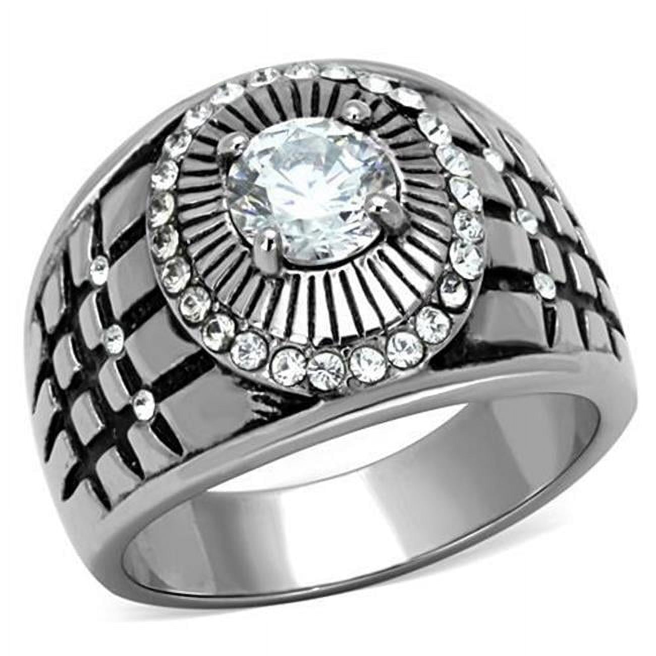 TK1614-9 Men High Polished Stainless Steel Ring with AAA Grade CZ in Clear - Size 9