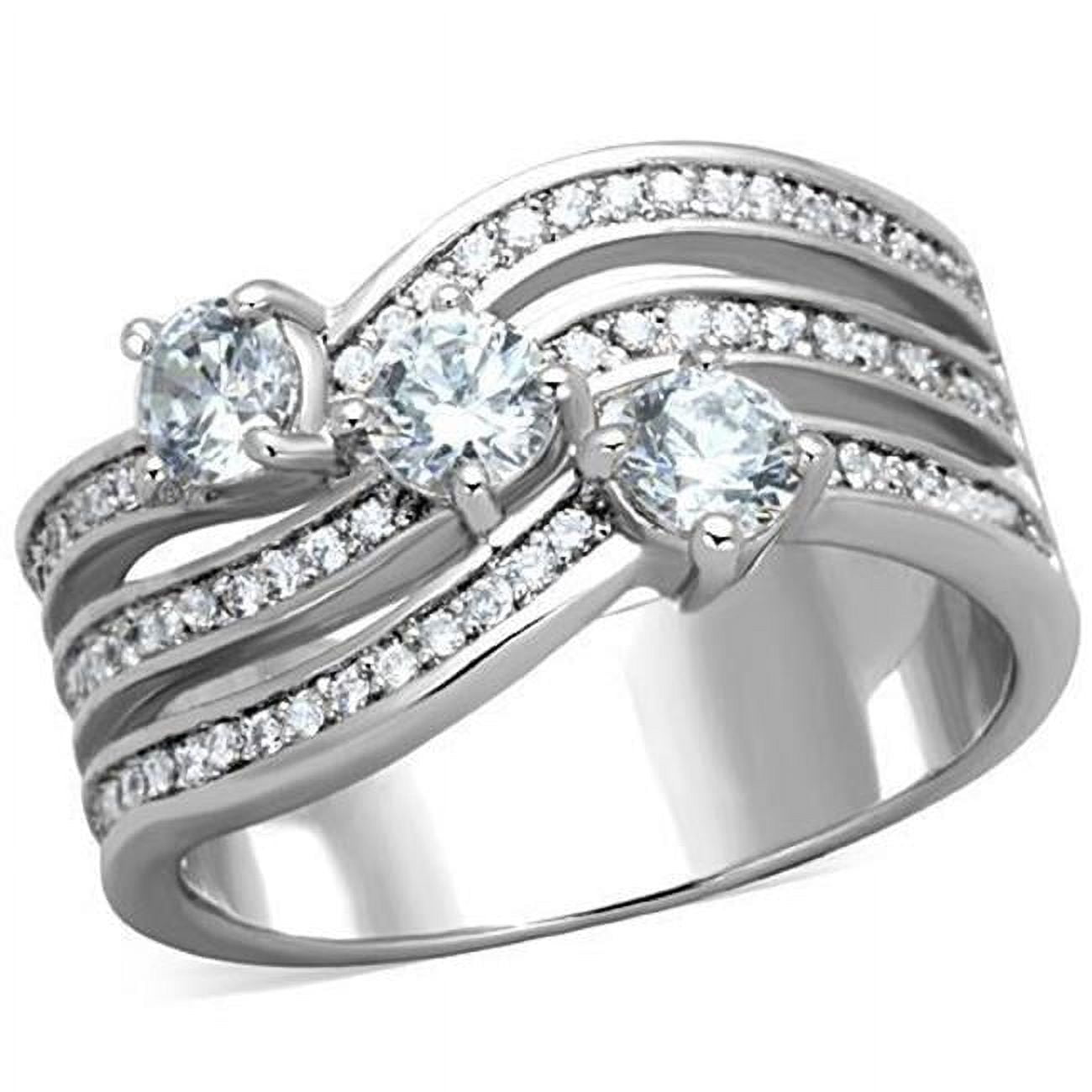 TK1683-10 Women High Polished Stainless Steel Ring with AAA Grade CZ in Clear - Size 10