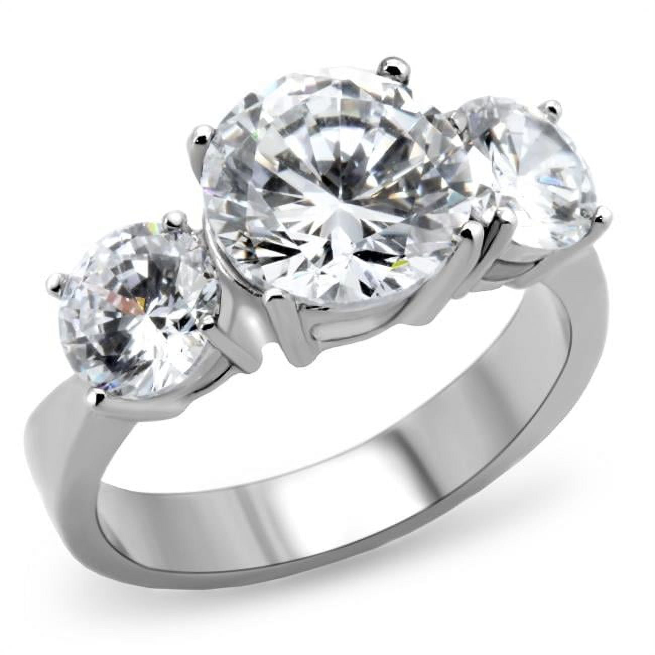 TK168-8 Women High Polished Stainless Steel Ring with AAA Grade CZ in Clear - Size 8