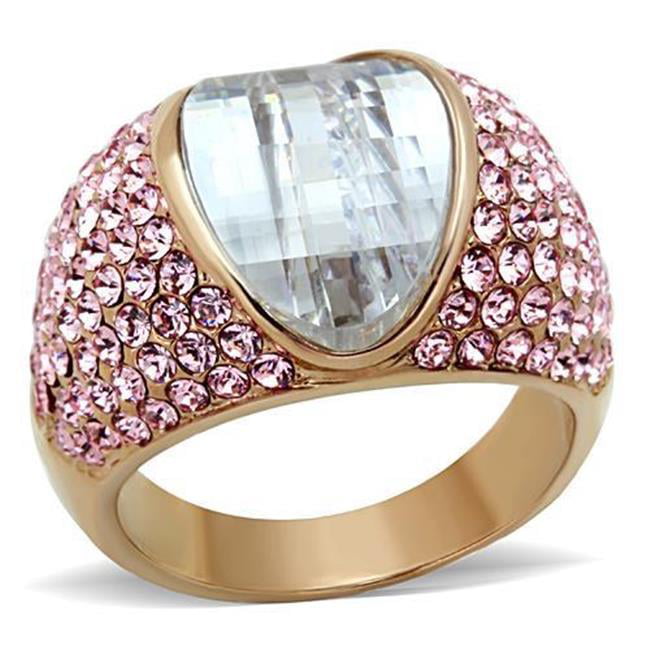 TK1692-7 Women IP Rose Gold Stainless Steel Ring with AAA Grade CZ in Clear - Size 7