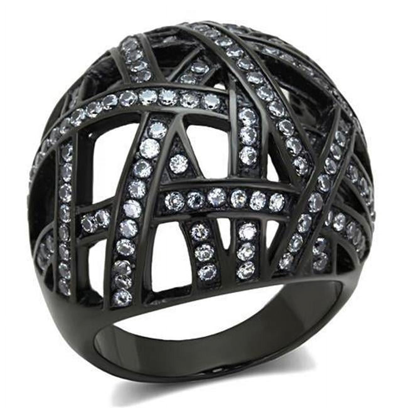 TK1734-7 Women IP Black Stainless Steel Ring with AAA Grade CZ in Clear - Size 7