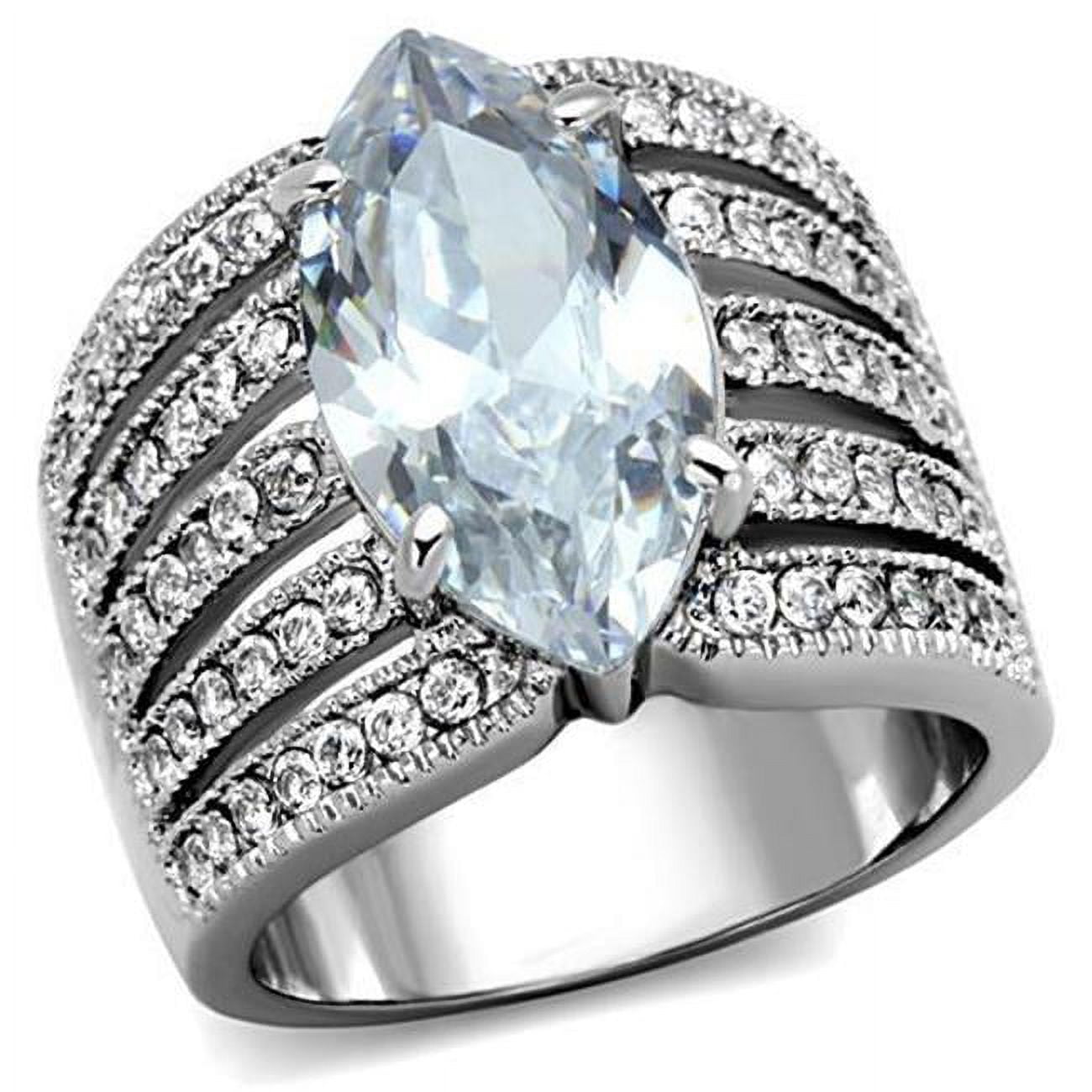 Women High Polished Stainless Steel Ring with AAA Grade CZ in Clear - Size 5