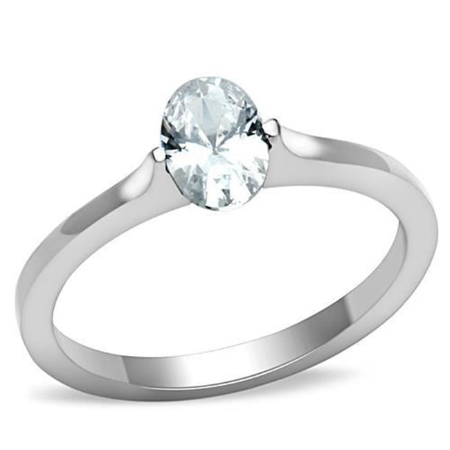 TK1762-7 Women High Polished Stainless Steel Ring with AAA Grade CZ in Clear - Size 7