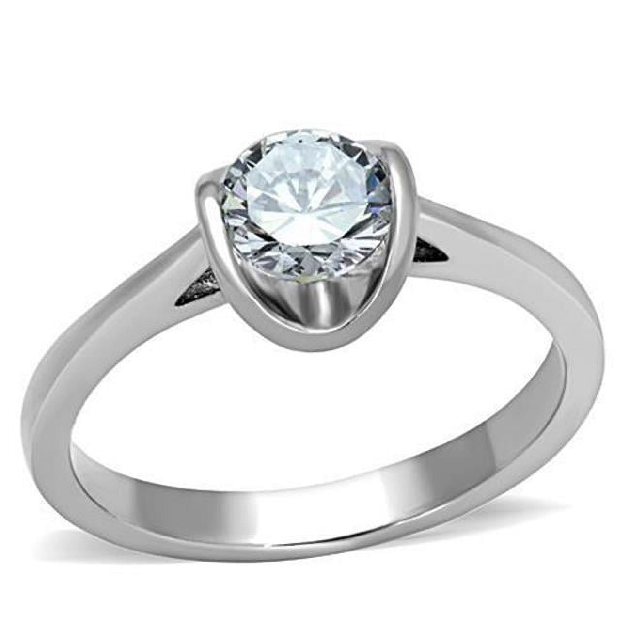 TK1763-8 Women High Polished Stainless Steel Ring with AAA Grade CZ in Clear - Size 8