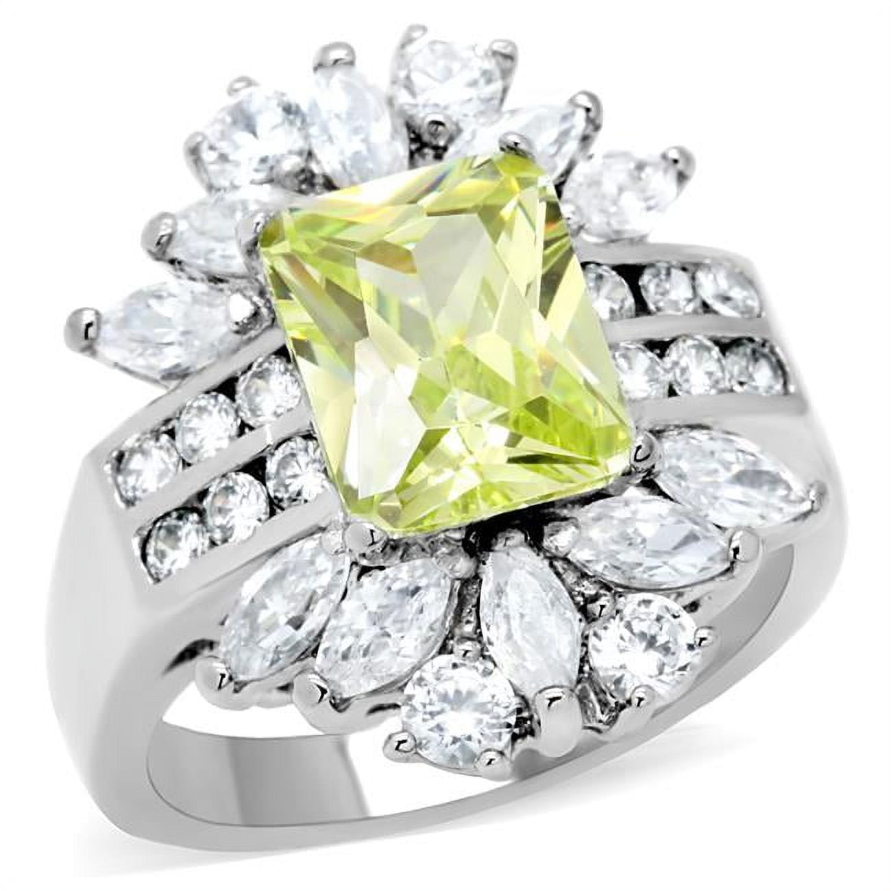 TK176-5 Women High Polished Stainless Steel Ring with AAA Grade CZ in Apple Green - Size 5
