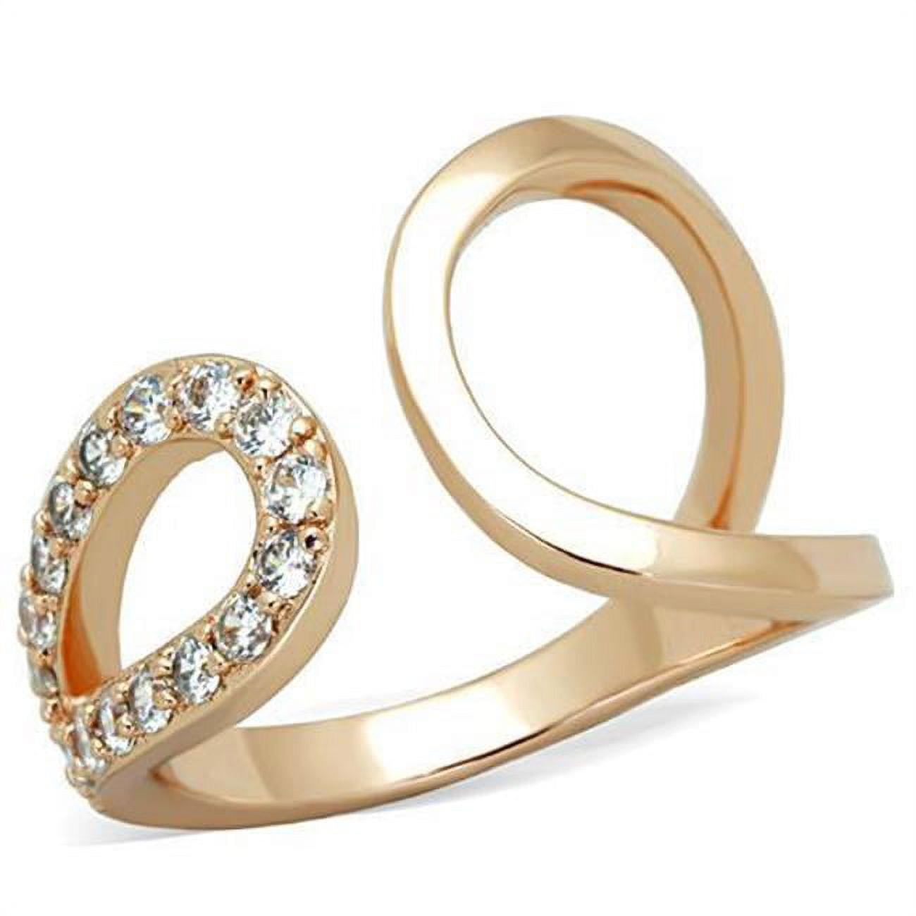 Women IP Rose Gold Stainless Steel Ring with AAA Grade CZ in Clear - Size 8