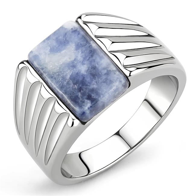TK1799-9 Men High Polished Stainless Steel Ring with Semi-Precious in Capri Blue - Size 9