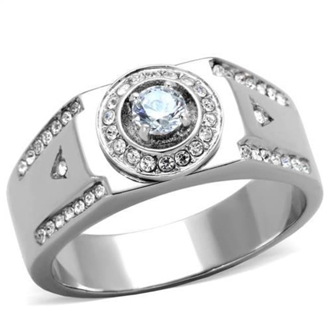 TK1819-10 Men High Polished Stainless Steel Ring with AAA Grade CZ in Clear - Size 10