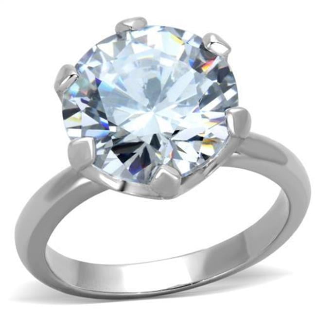 TK1823-9 Women High Polished Stainless Steel Ring with AAA Grade CZ in Clear - Size 9