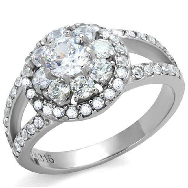 TK1855-5 Women High Polished Stainless Steel Ring with AAA Grade CZ in Clear - Size 5