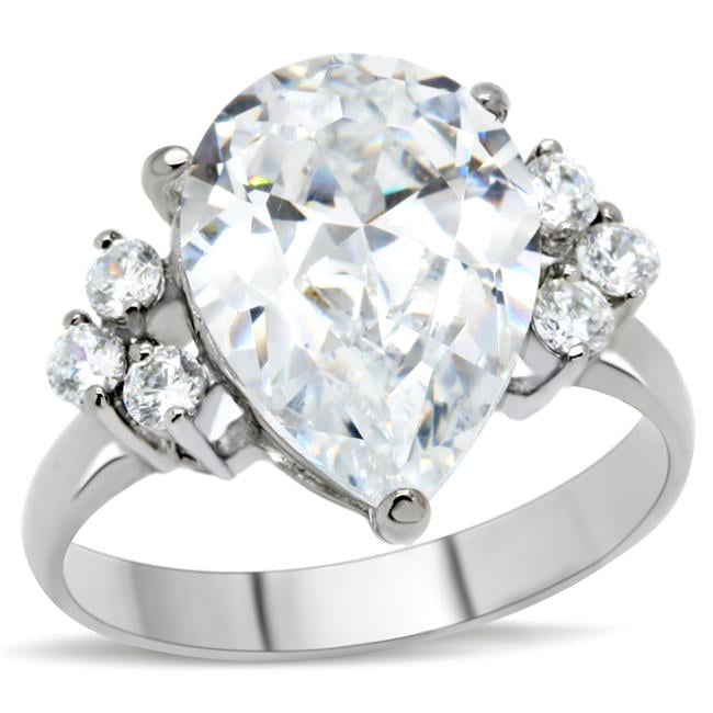 TK186-10 Women High Polished Stainless Steel Ring with AAA Grade CZ in Clear - Size 10