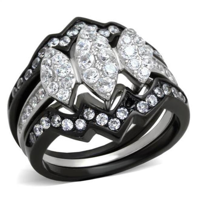 TK1869-5 Women Two-Tone IP Black Stainless Steel Ring with AAA Grade CZ in Clear - Size 5