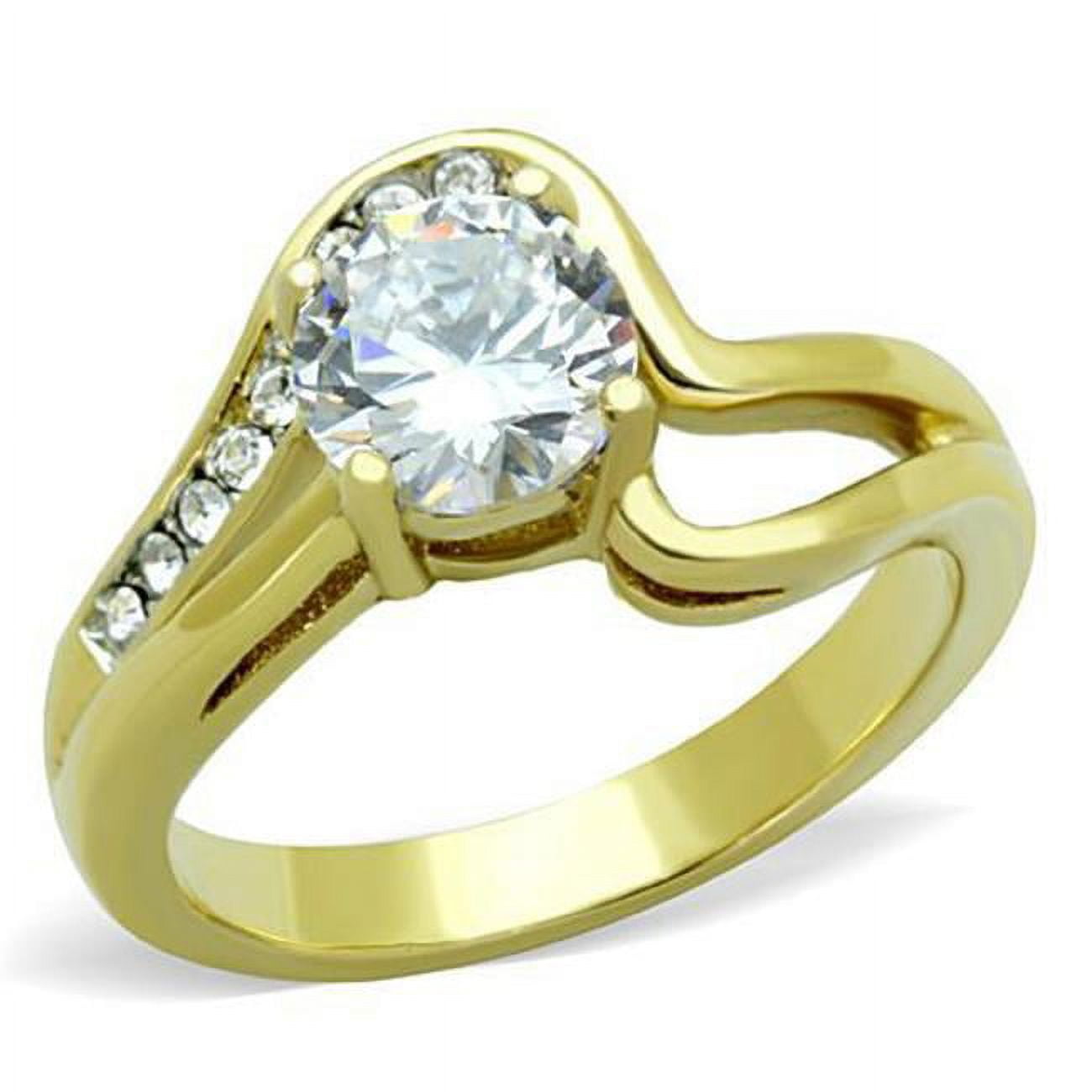 TK1702-7 Women Two-Tone IP Gold Stainless Steel Ring with AAA Grade CZ in Clear - Size 7