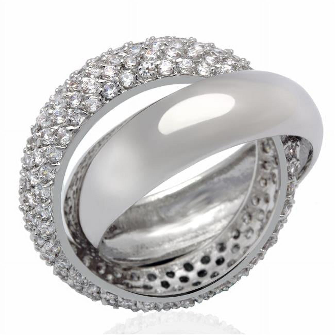 Women Rhodium Brass Ring with AAA Grade CZ in Clear - Size 7