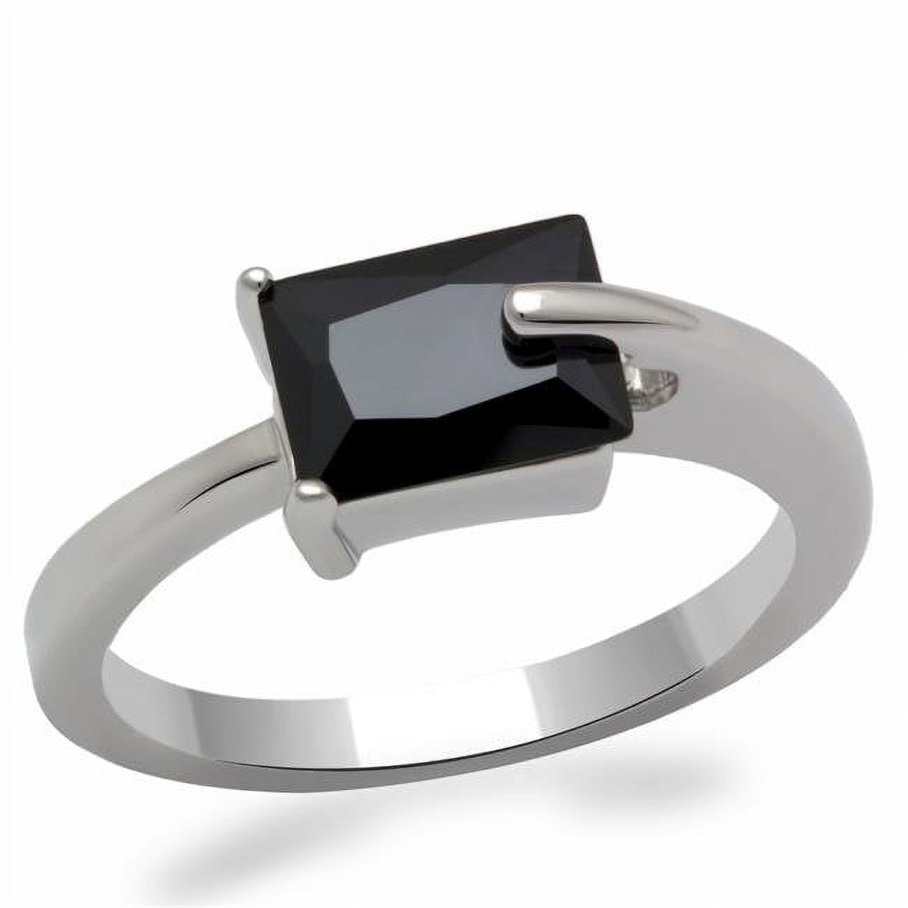 Women Rhodium Brass Ring with AAA Grade CZ in Jet - Size 5