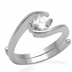 Women Rhodium Brass Ring with AAA Grade CZ in Clear - Size 5