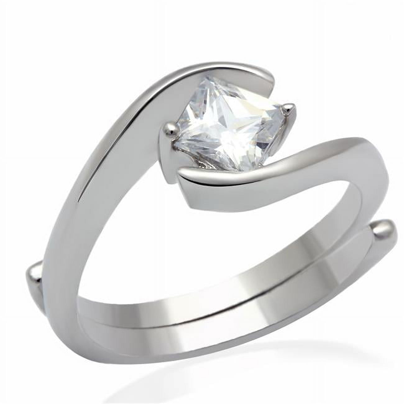 Women Rhodium Brass Ring with AAA Grade CZ in Clear - Size 8