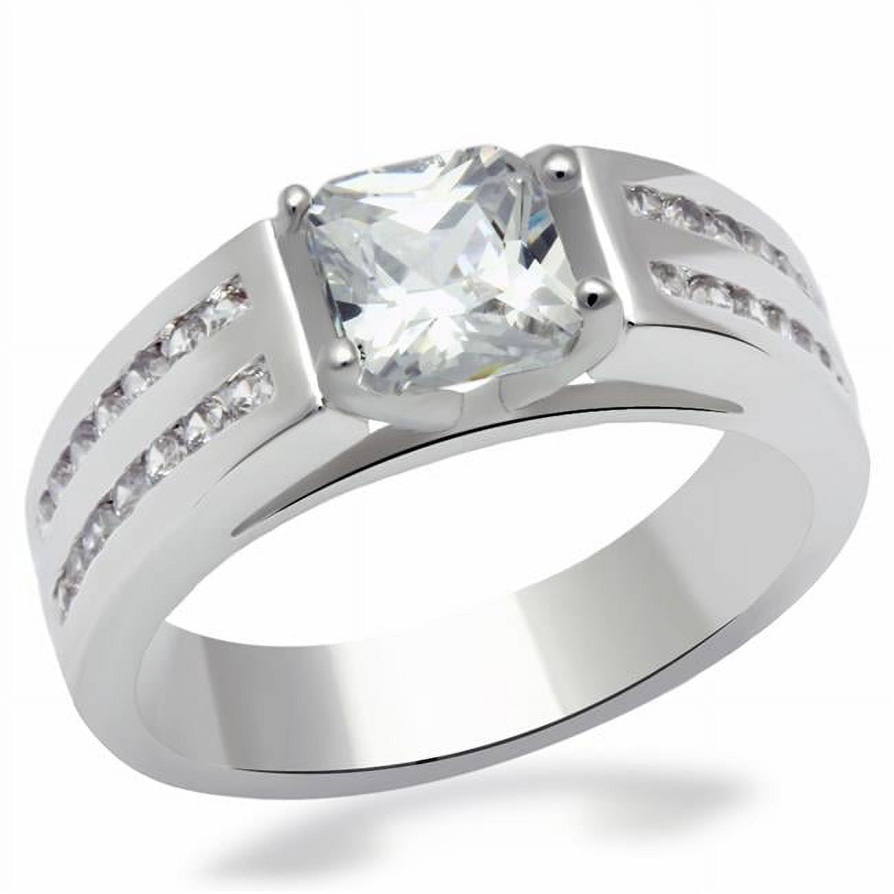 Women Rhodium Brass Ring with AAA Grade CZ in Clear - Size 8